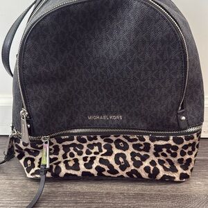 Michael Kors Black and Leopard Backpack